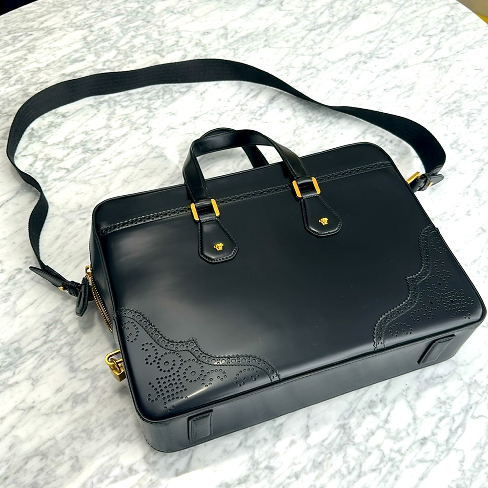Versace authentic - black leather briefcase